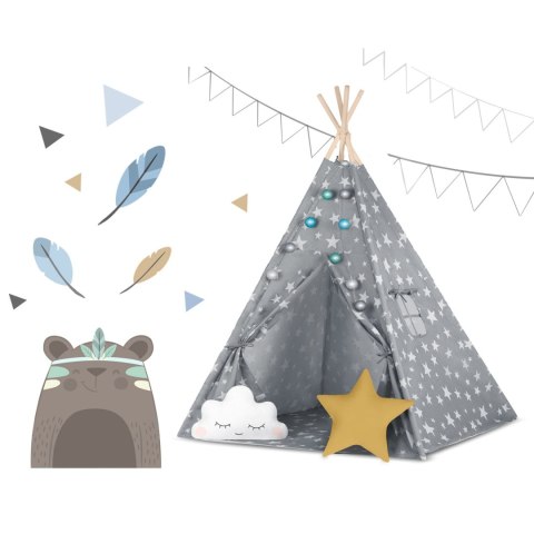 Namiot tipi dla dzieci ze światełkami Nukido - szary w gwiazdki Nukido Namiot tipi dla dzieci ze światełkami Nukido - szary w gwiazdki Nukido