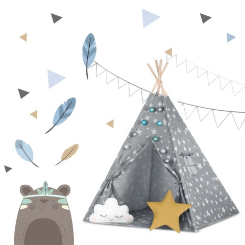 Namiot tipi dla dzieci ze światełkami Nukido - szary w gwiazdki Nukido Namiot tipi dla dzieci ze światełkami Nukido - szary w gwiazdki Nukido