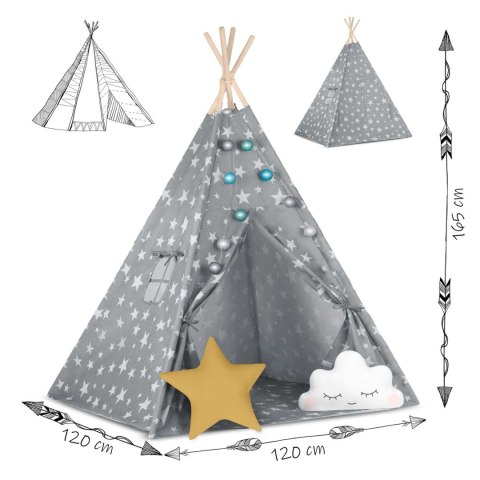 Namiot tipi dla dzieci ze światełkami Nukido - szary w gwiazdki Nukido Namiot tipi dla dzieci ze światełkami Nukido - szary w gwiazdki Nukido