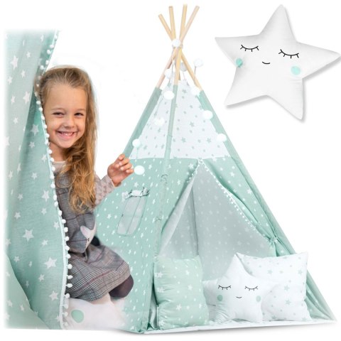 Namiot tipi dla dzieci ze światełkami - miętowe w gwiazdki Nukido Namiot tipi dla dzieci ze światełkami - miętowe w gwiazdki Nukido