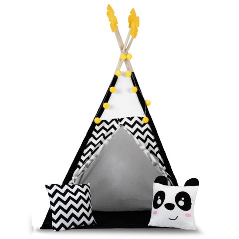 Namiot tipi dla dzieci z girlandą i światełkami Nukido biało czarny z pandą Nukido Namiot tipi dla dzieci z girlandą i światełkami Nukido biało czarny z pandą Nukido
