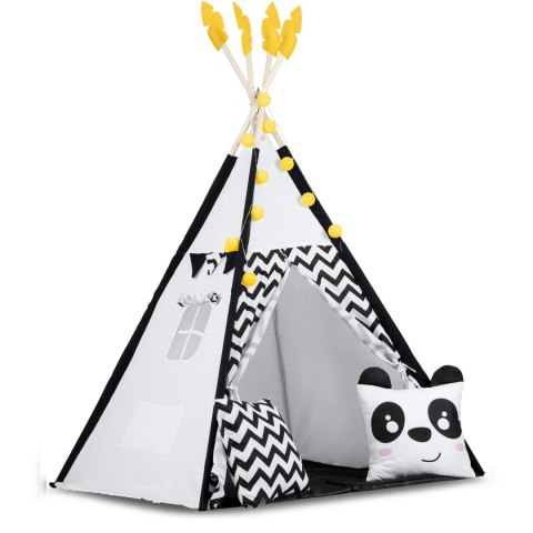 Namiot tipi dla dzieci z girlandą i światełkami Nukido biało czarny z pandą Nukido Namiot tipi dla dzieci z girlandą i światełkami Nukido biało czarny z pandą Nukido