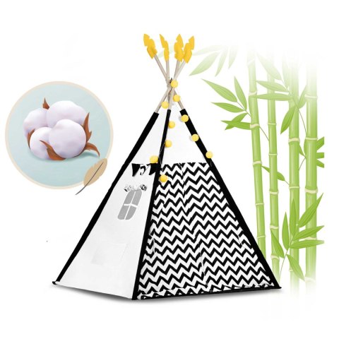 Namiot tipi dla dzieci z girlandą i światełkami Nukido biało czarny z pandą Nukido Namiot tipi dla dzieci z girlandą i światełkami Nukido biało czarny z pandą Nukido