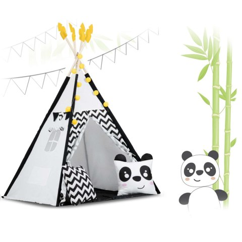 Namiot tipi dla dzieci z girlandą i światełkami Nukido biało czarny z pandą Nukido Namiot tipi dla dzieci z girlandą i światełkami Nukido biało czarny z pandą Nukido