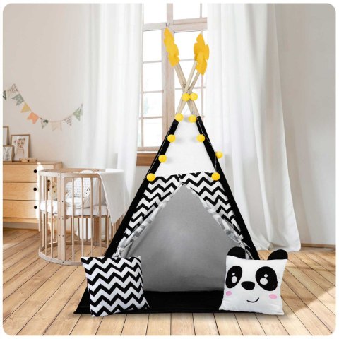 Namiot tipi dla dzieci z girlandą i światełkami Nukido biało czarny z pandą Nukido Namiot tipi dla dzieci z girlandą i światełkami Nukido biało czarny z pandą Nukido