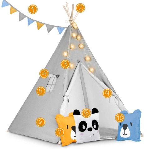 Namiot tipi dla dzieci ze światełkami Nukido - szary Nukido Namiot tipi dla dzieci ze światełkami Nukido - szary Nukido