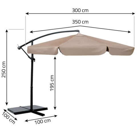Parasol ogrodowy składany 8 segmentowy 350 cm z pokrowcem Plonos PL-881 Plonos