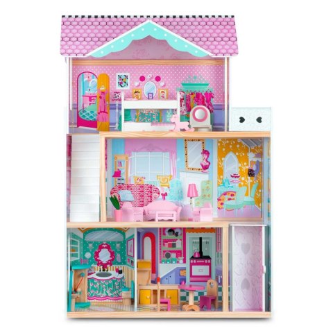 Drewniany domek dla lalek duży 3-piętrowy z windą i lampką LED Ricokids Drewniany domek dla lalek duży 3-piętrowy z windą i lampką LED Ricokids