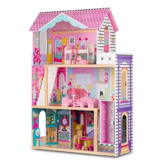 Drewniany domek dla lalek duży 3-piętrowy z windą i lampką LED Ricokids