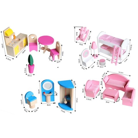 Drewniany domek dla lalek duży 3-piętrowy z windą i lampką LED Ricokids Drewniany domek dla lalek duży 3-piętrowy z windą i lampką LED Ricokids