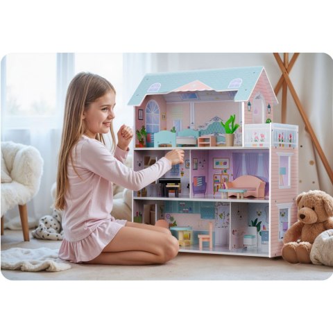Duży Drewniany domek dla lalek 3-piętrowy Ricokids RK-878 Ricokids Duży Drewniany domek dla lalek 3-piętrowy Ricokids RK-878 Ricokids