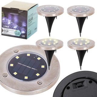 Lampy ogrodowe solarne najazdowe gruntowe czujnik zmierzchu wbijane świecący dysk 8LED 4szt. ciepły biały Kik Sp. z o. o. Sp. k.