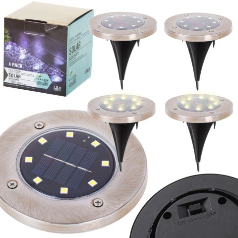 Lampy ogrodowe solarne najazdowe gruntowe czujnik zmierzchu wbijane świecący dysk 8LED 4szt. ciepły biały Kik Sp. z o. o. Sp. k. Lampy ogrodowe solarne najazdowe gruntowe czujnik zmierzchu wbijane świecący dysk 8LED 4szt. ciepły biały Kik Sp. z o. o. Sp. k.