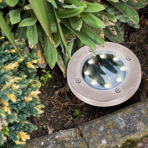 Lampy ogrodowe solarne najazdowe gruntowe czujnik zmierzchu wbijane świecący dysk 8LED 4szt. ciepły biały Kik Sp. z o. o. Sp. k. Lampy ogrodowe solarne najazdowe gruntowe czujnik zmierzchu wbijane świecący dysk 8LED 4szt. ciepły biały Kik Sp. z o. o. Sp. k.