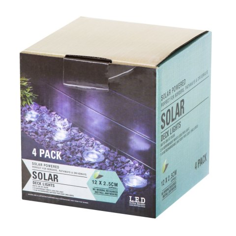 Lampy ogrodowe solarne najazdowe gruntowe czujnik zmierzchu wbijane świecący dysk 8LED 4szt. ciepły biały Kik Sp. z o. o. Sp. k. Lampy ogrodowe solarne najazdowe gruntowe czujnik zmierzchu wbijane świecący dysk 8LED 4szt. ciepły biały Kik Sp. z o. o. Sp. k.