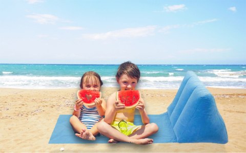 Mata plażowa z dmuchanym oparciem leżak na plażę do domu ogrodu z poduszką uniwersalny błękitny Kik Sp. z o. o. Sp. k. Mata plażowa z dmuchanym oparciem leżak na plażę do domu ogrodu z poduszką uniwersalny błękitny Kik Sp. z o. o. Sp. k.
