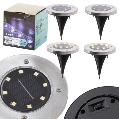 Lampy ogrodowe solarne najazdowe gruntowe czujnik zmierzchu wbijane świecący dysk 8LED 4szt. zimny biały Kik Sp. z o. o. Sp. k. Lampy ogrodowe solarne najazdowe gruntowe czujnik zmierzchu wbijane świecący dysk 8LED 4szt. zimny biały Kik Sp. z o. o. Sp. k.
