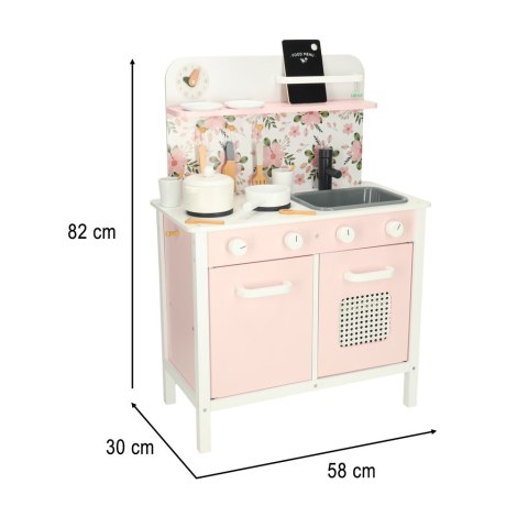 Kuchnia dla dzieci drewniana MDF Lulilo FLoro akcesoria różowa 82cm Kik Sp. z o. o. Sp. k.
